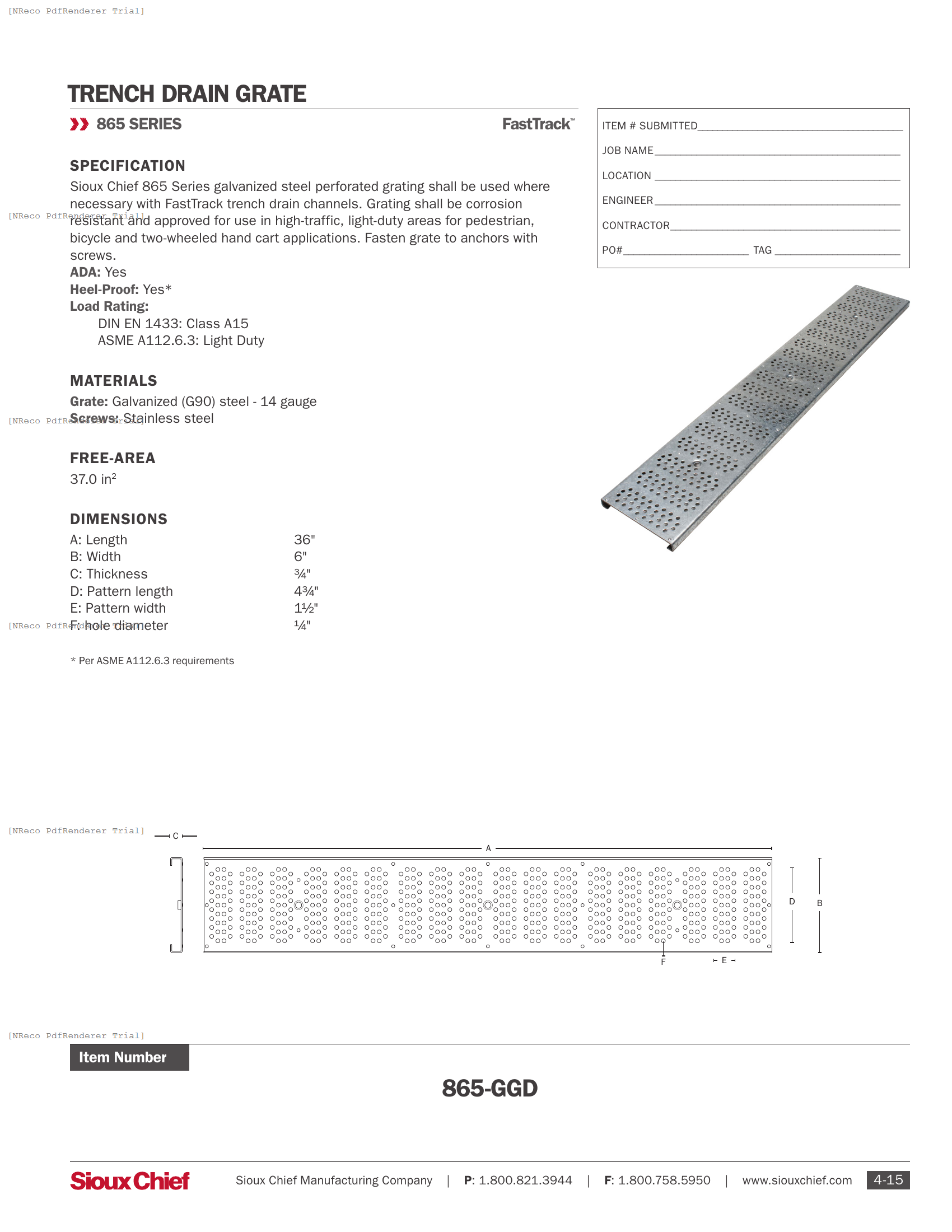 865-GGD - FASTTRACK GALVANIZED PERF GRATE - SPEC SHEET.PDF Specification Document